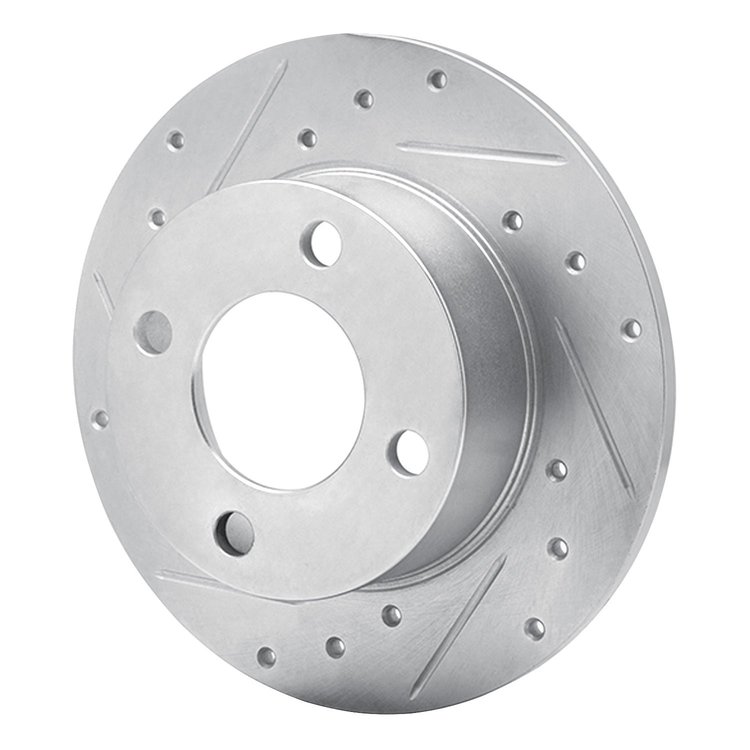 E-Line Drilled & Slotted Silver Brake Rotor, 1982-1998 Audi/Porsche/Volkswagen, Position: Rear Left