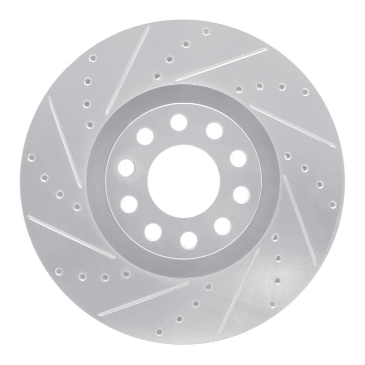 E-Line Drilled & Slotted Silver Brake Rotor, 2000-2003 Audi/Porsche/Volkswagen, Position: Front Left