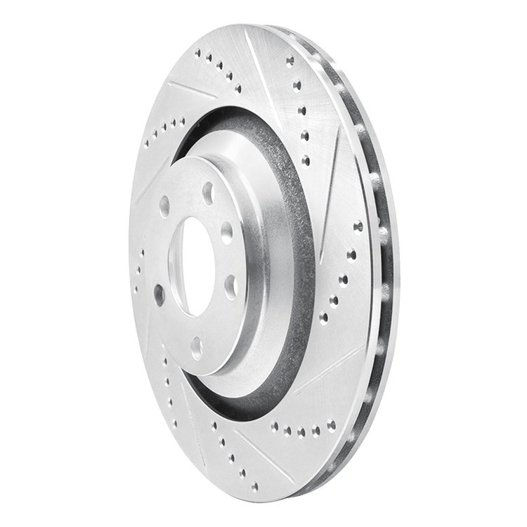 E-Line Drilled & Slotted Silver Brake Rotor, 2005-2011 Audi/Porsche/Volkswagen, Position: Rear Right