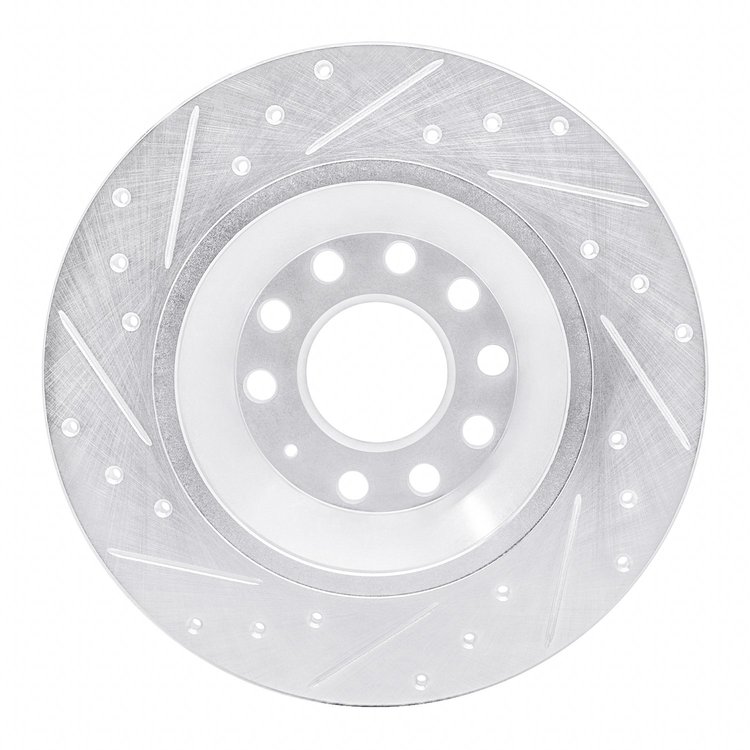 E-Line Drilled & Slotted Silver Brake Rotor, 2005-2011 Audi/Porsche/Volkswagen, Position: Rear Right