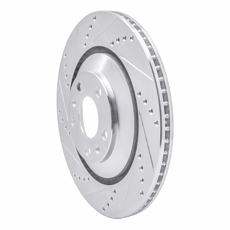 E-Line Drilled & Slotted Silver Brake Rotor, 2004-2018 Audi/Porsche/Volkswagen, Position: Rear Left