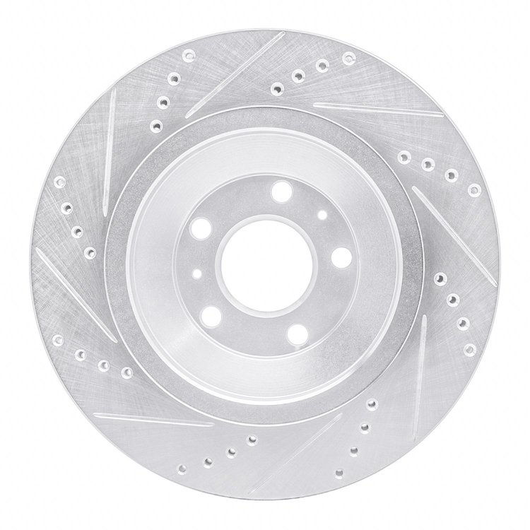 E-Line Drilled & Slotted Silver Brake Rotor, 2004-2018 Audi/Porsche/Volkswagen, Position: Rear Right