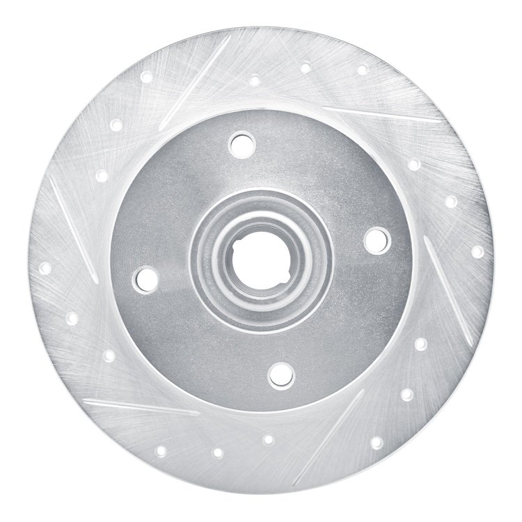 E-Line Drilled & Slotted Silver Brake Rotor, 1965-1974 Audi/Porsche/Volkswagen, Position: Front Left