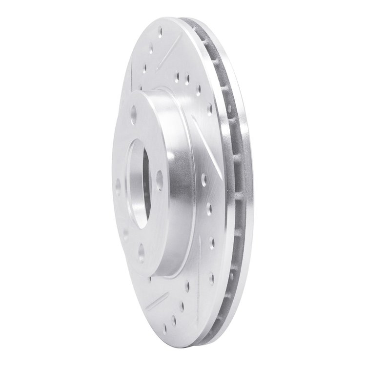 E-Line Drilled & Slotted Silver Brake Rotor, 1980-2009 Audi/Porsche/Volkswagen, Position: Front Left