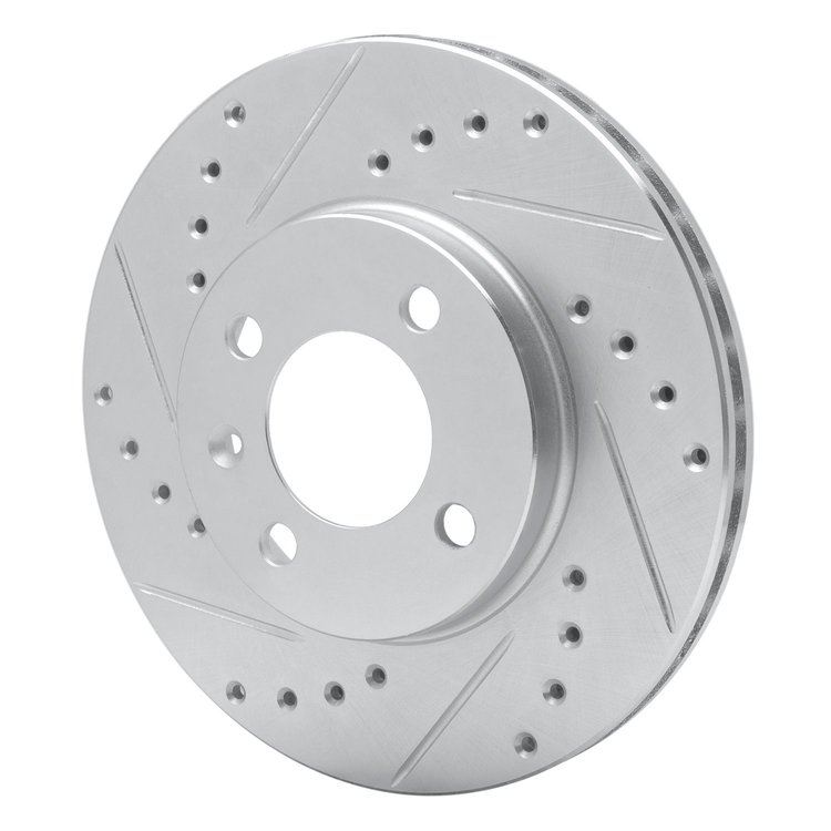 E-Line Drilled & Slotted Silver Brake Rotor, 1986-2008 Audi/Porsche/Volkswagen, Position: Front Left