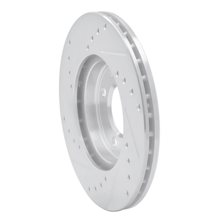 E-Line Drilled & Slotted Silver Brake Rotor, 1986-2008 Audi/Porsche/Volkswagen, Position: Front Right