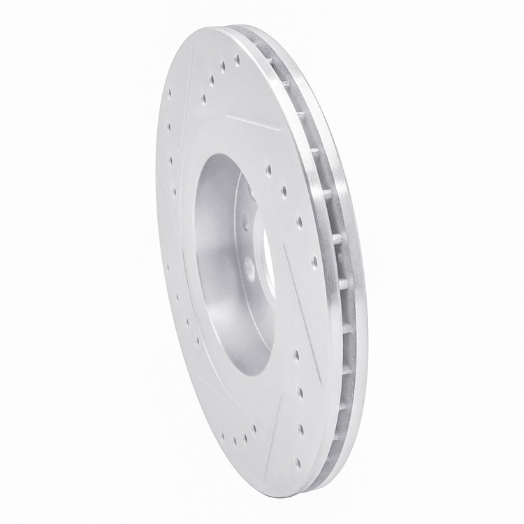 E-Line Drilled & Slotted Silver Brake Rotor, 1998-2015 Audi/Porsche/Volkswagen, Position: Front Right