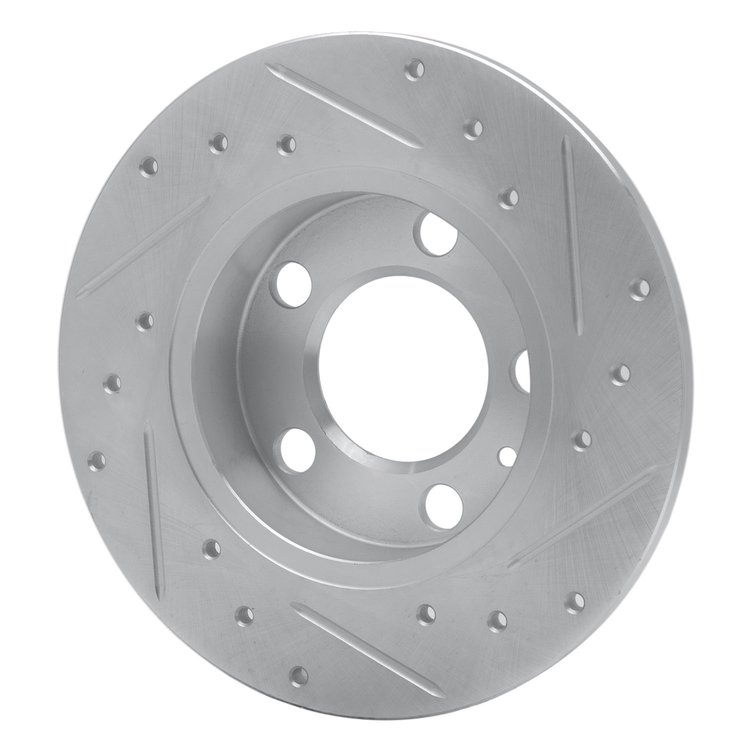 E-Line Drilled & Slotted Silver Brake Rotor, 1998-2020 Audi/Porsche/Volkswagen, Position: Rear Left