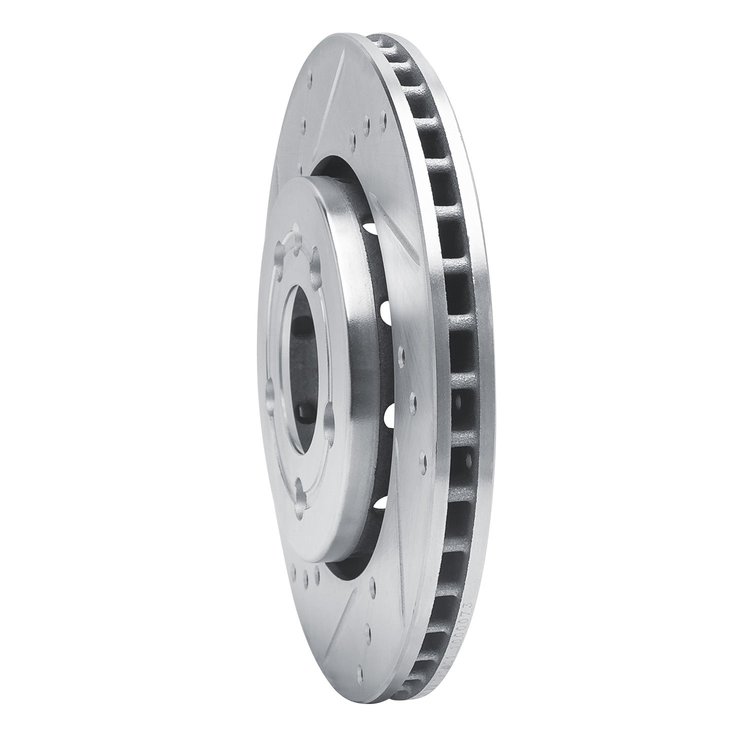 E-Line Drilled & Slotted Silver Brake Rotor, 2000-2006 Audi/Porsche/Volkswagen, Position: Rear Left