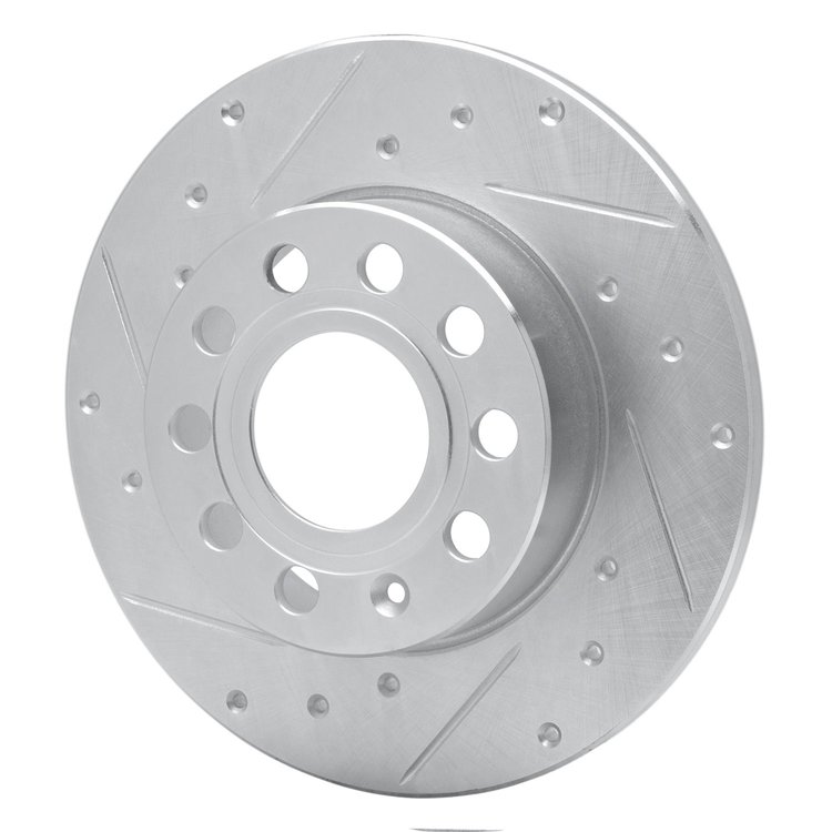 E-Line Drilled & Slotted Silver Brake Rotor, 2005-2013 Audi/Porsche/Volkswagen, Position: Rear Left