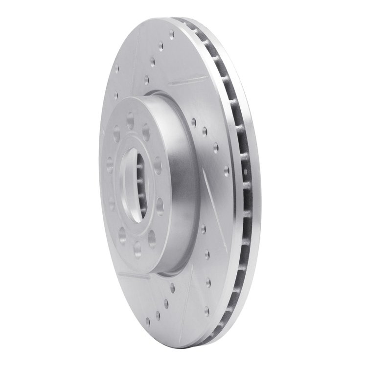 E-Line Drilled & Slotted Silver Brake Rotor, Fits Select Audi/Porsche/Volkswagen, Position: Front Left