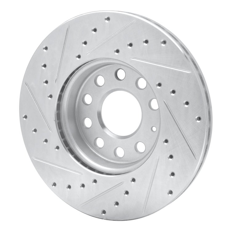 E-Line Drilled & Slotted Silver Brake Rotor, Fits Select Audi/Porsche/Volkswagen, Position: Front Right