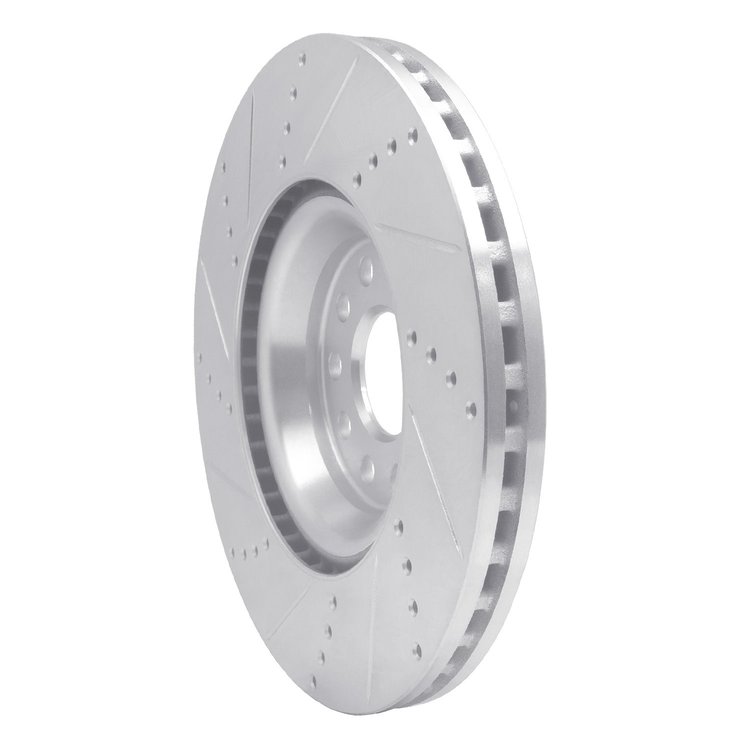 E-Line Drilled & Slotted Silver Brake Rotor, Fits Select Audi/Porsche/Volkswagen, Position: Front Right