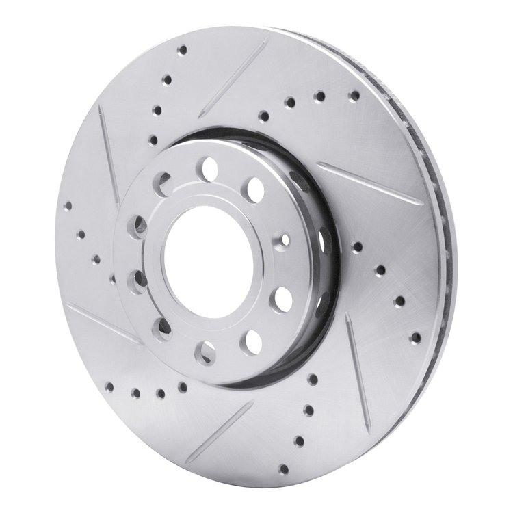 E-Line Drilled & Slotted Silver Brake Rotor, 1992-1995 Audi/Porsche/Volkswagen, Position: Front Left