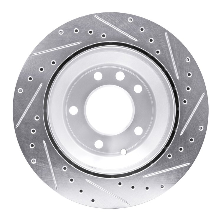 E-Line Drilled & Slotted Silver Brake Rotor, 2003-2018 Audi/Porsche/Volkswagen, Position: Rear Left