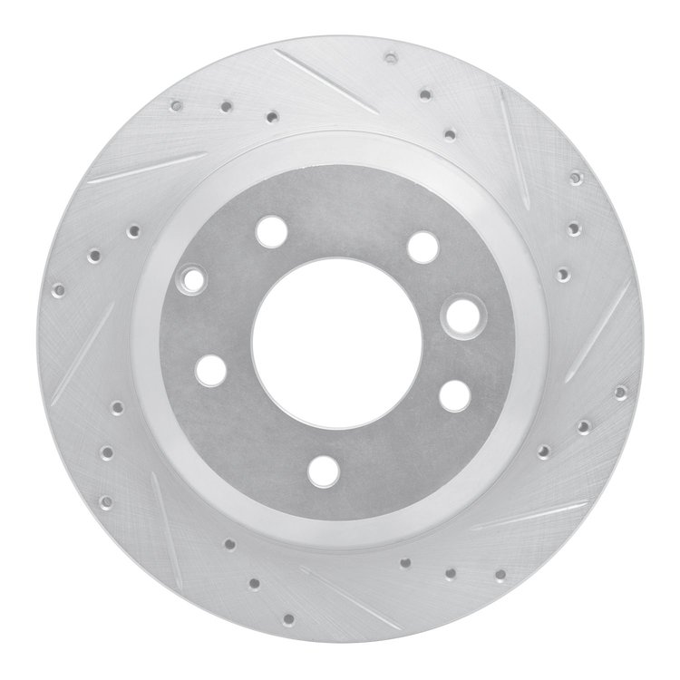 E-Line Drilled & Slotted Silver Brake Rotor, 2003-2018 Audi/Porsche/Volkswagen, Position: Rear Right