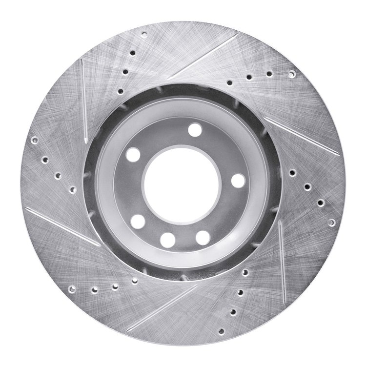 E-Line Drilled & Slotted Silver Brake Rotor, 2003-2015 Audi/Porsche/Volkswagen, Position: Left Front