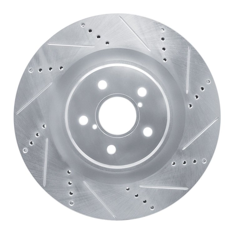 E-Line Drilled & Slotted Silver Brake Rotor, 2013-2020 Lexus/Toyota/Scion, Position: Right Front