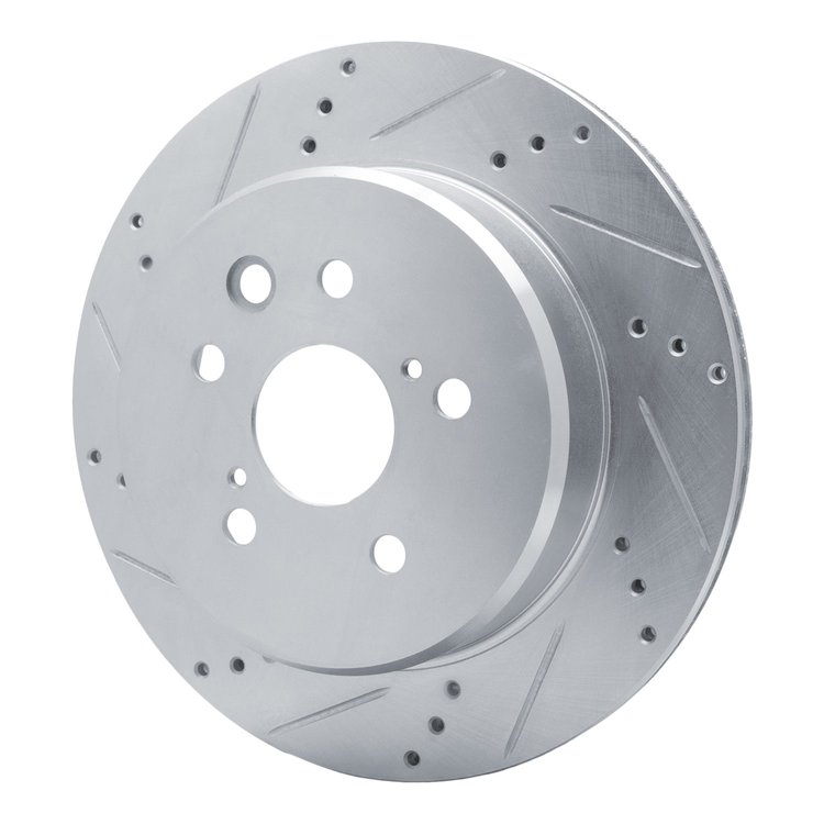E-Line Drilled & Slotted Silver Brake Rotor, 2013-2020 Lexus/Toyota/Scion, Position: Rear Left