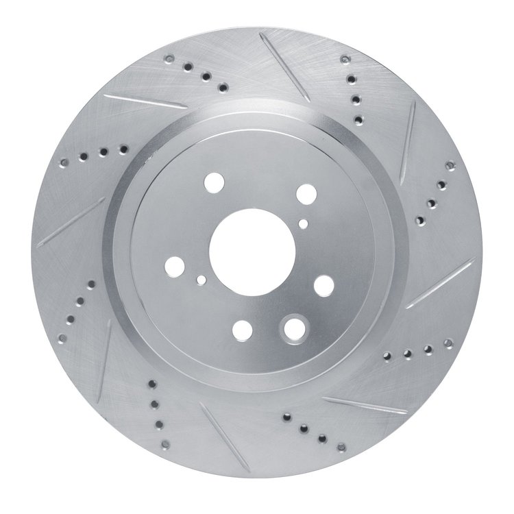 E-Line Drilled & Slotted Silver Brake Rotor, Fits Select Lexus/Toyota/Scion, Position: Rear Right