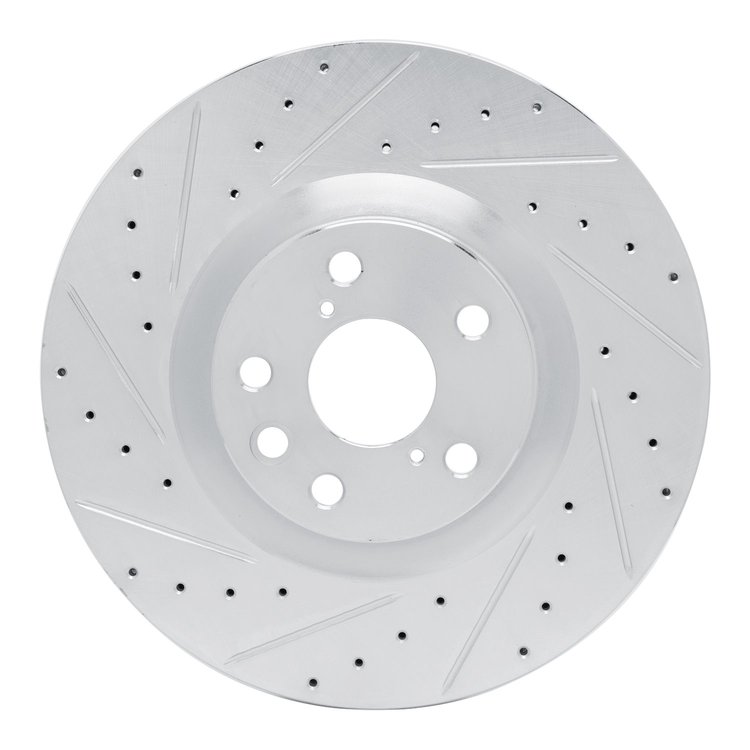 E-Line Drilled & Slotted Silver Brake Rotor, Fits Select Lexus/Toyota/Scion, Position: Left Front