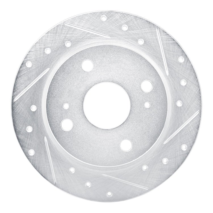 E-Line Drilled & Slotted Silver Brake Rotor, 1979-1981 Lexus/Toyota/Scion, Position: Rear Right