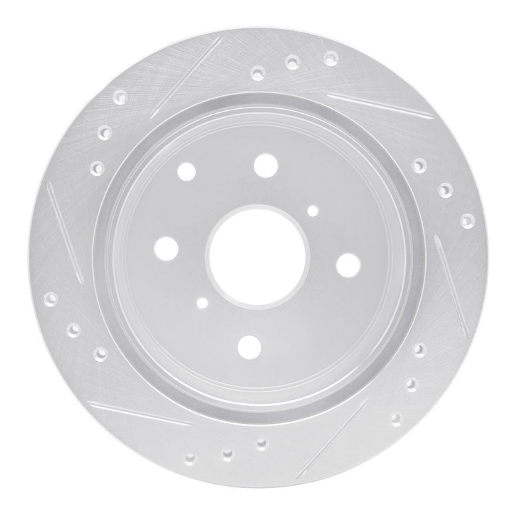 E-Line Drilled & Slotted Silver Brake Rotor, 1982-1985 Lexus/Toyota/Scion, Position: Rear Right