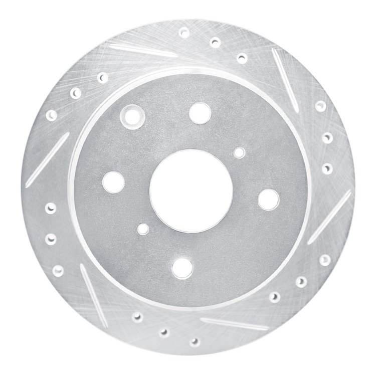 E-Line Drilled & Slotted Silver Brake Rotor, 1983-1984 Lexus/Toyota/Scion, Position: Rear Right