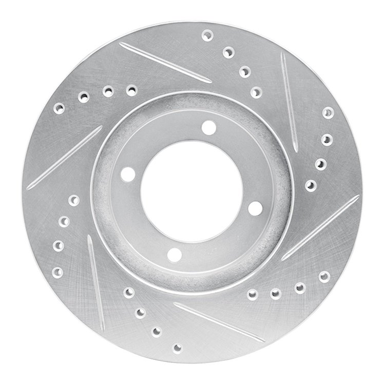 E-Line Drilled & Slotted Silver Brake Rotor, 1984-1987 Lexus/Toyota/Scion, Position: Front Left