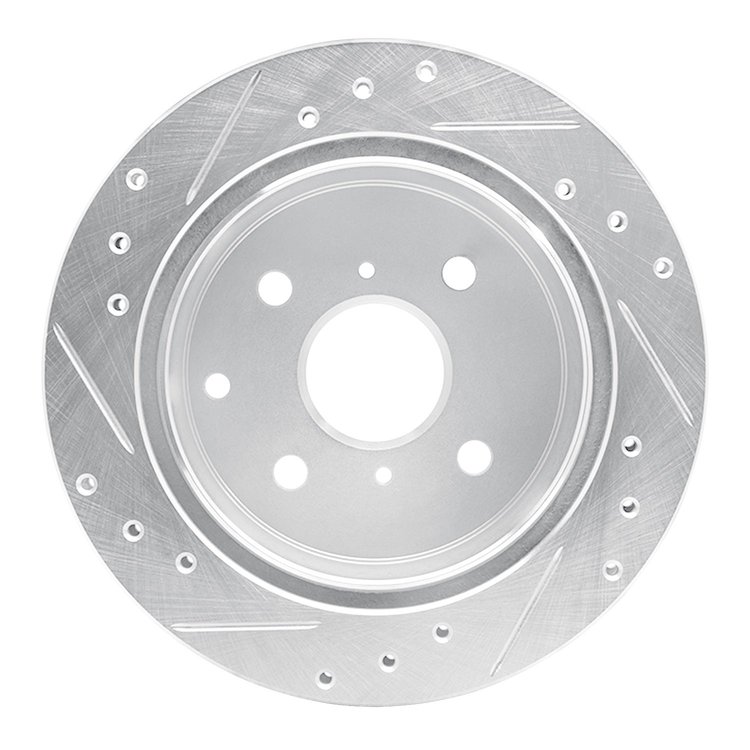 E-Line Drilled & Slotted Silver Brake Rotor, 1984-1988 Lexus/Toyota/Scion, Position: Rear Right