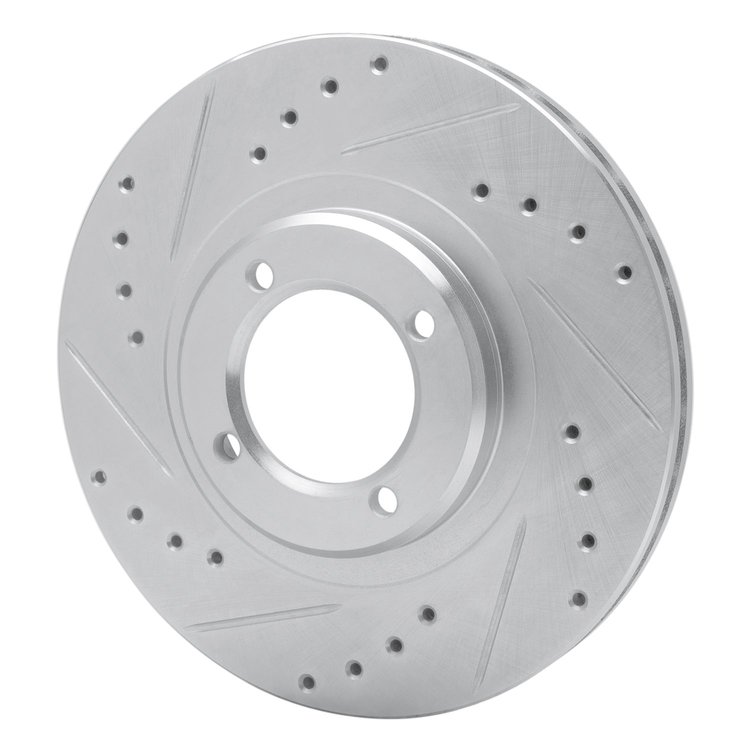 E-Line Drilled & Slotted Silver Brake Rotor, 1985-1988 Lexus/Toyota/Scion, Position: Front Left