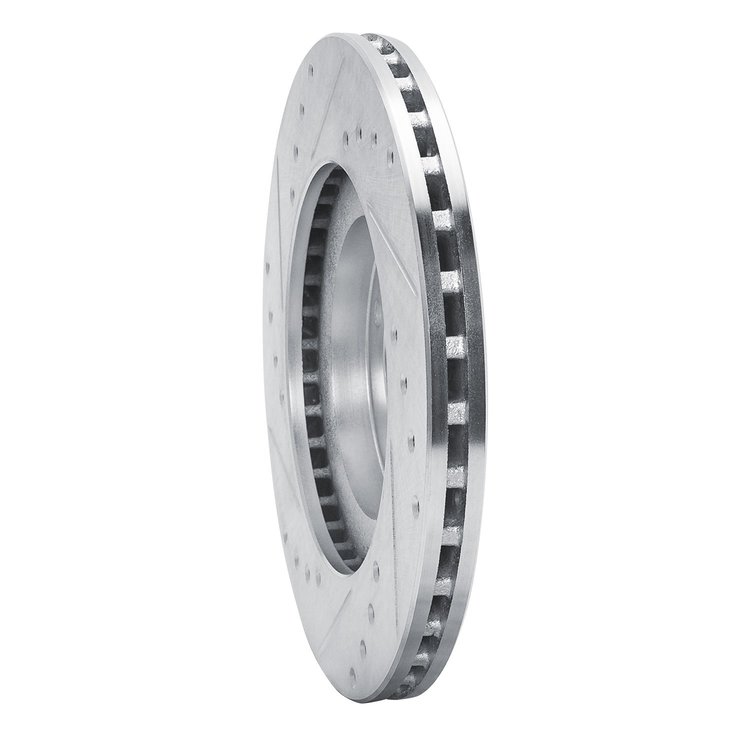 E-Line Drilled & Slotted Silver Brake Rotor, 1985-1988 Lexus/Toyota/Scion, Position: Front Right