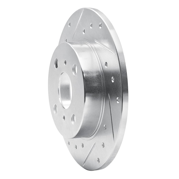 E-Line Drilled & Slotted Silver Brake Rotor, 1985-1986 Lexus/Toyota/Scion, Position: Rear Left