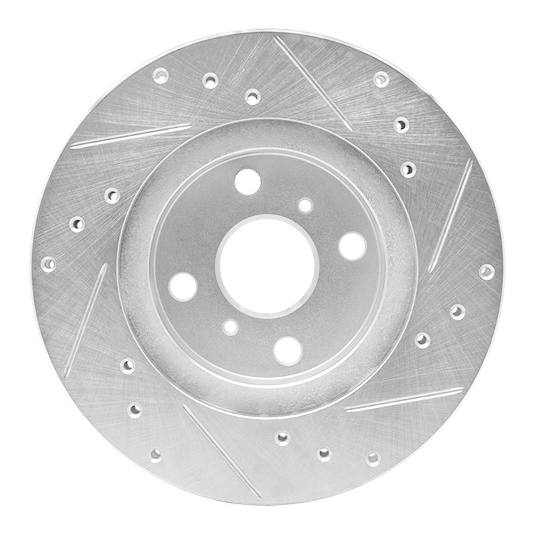 E-Line Drilled & Slotted Silver Brake Rotor, 1987-1992 Fits Multiple Makes/Models, Position: Front Left