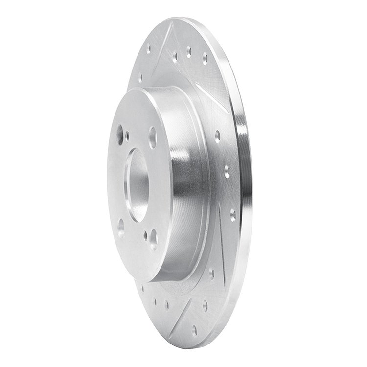 E-Line Drilled & Slotted Silver Brake Rotor, 1987-1992 Fits Multiple Makes/Models, Position: Rear Left