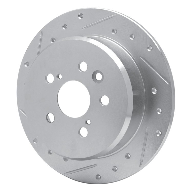 E-Line Drilled & Slotted Silver Brake Rotor, 1988-1991 Lexus/Toyota/Scion, Position: Rear Left