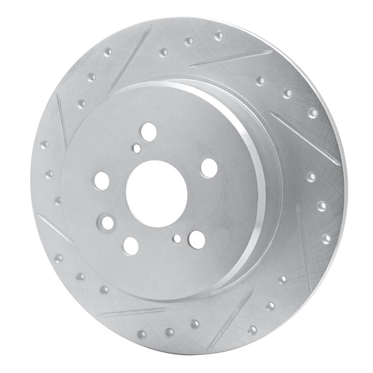 E-Line Drilled & Slotted Silver Brake Rotor, 1990-1993 Lexus/Toyota/Scion, Position: Rear Left