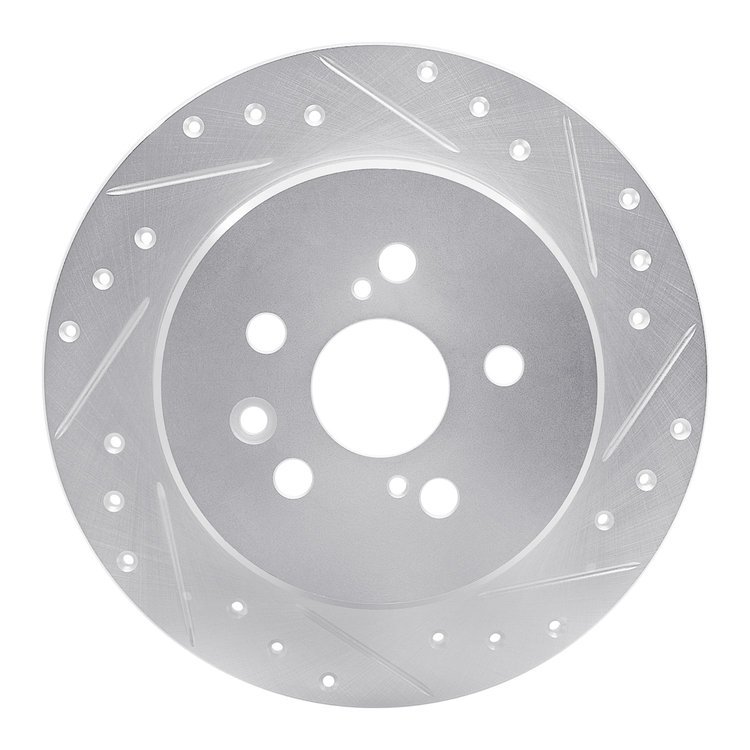 E-Line Drilled & Slotted Silver Brake Rotor, 1990-1993 Lexus/Toyota/Scion, Position: Rear Right