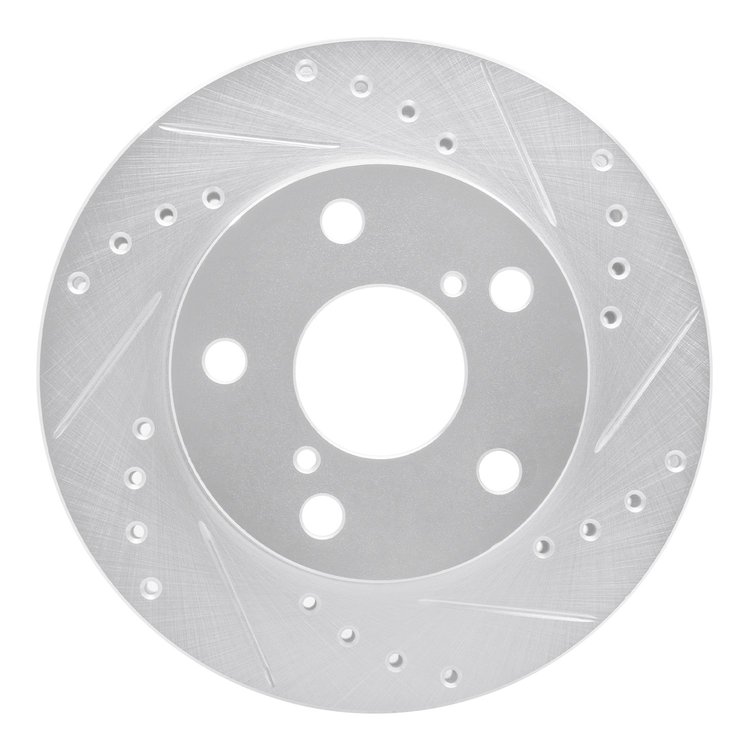 E-Line Drilled & Slotted Silver Brake Rotor, 1991-1995 Lexus/Toyota/Scion, Position: Front Right