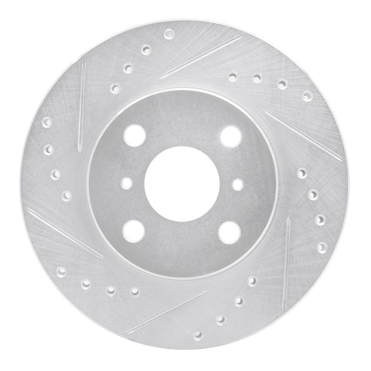 E-Line Drilled & Slotted Silver Brake Rotor, 1992-1995 Lexus/Toyota/Scion, Position: Front Left