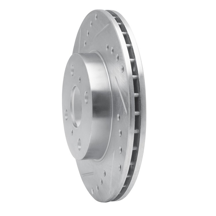 E-Line Drilled & Slotted Silver Brake Rotor, 1993-2002 Fits Multiple Makes/Models, Position: Front Left