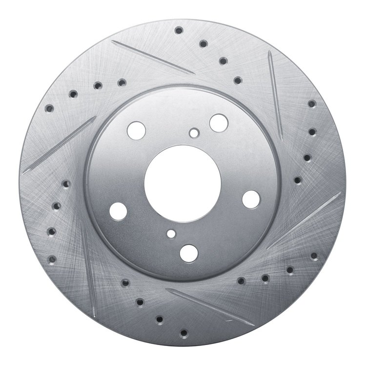 E-Line Drilled & Slotted Silver Brake Rotor, 1992-1995 Lexus/Toyota/Scion, Position: Front Right