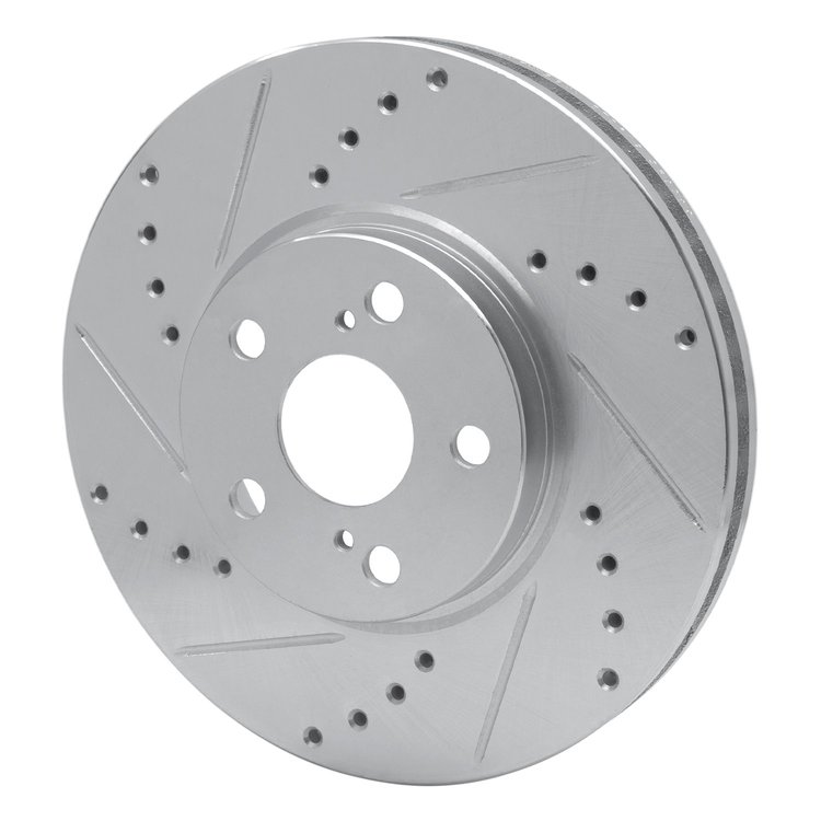 E-Line Drilled & Slotted Silver Brake Rotor, 1994-1999 Lexus/Toyota/Scion, Position: Front Left