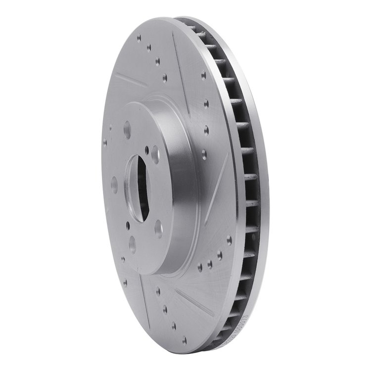 E-Line Drilled & Slotted Silver Brake Rotor, 1994-1999 Lexus/Toyota/Scion, Position: Front Right
