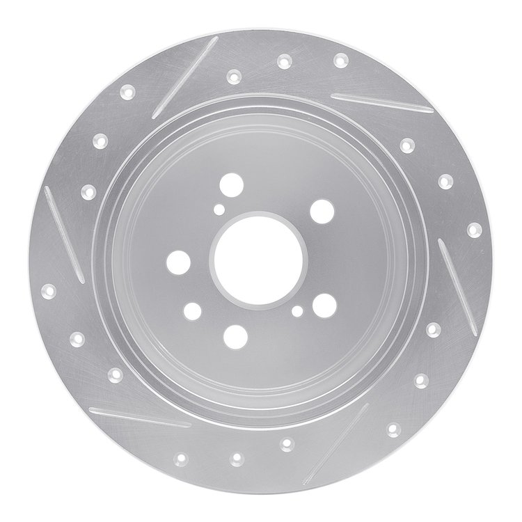 E-Line Drilled & Slotted Silver Brake Rotor, 1994-1995 Lexus/Toyota/Scion, Position: Rear Right