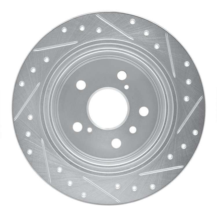 E-Line Drilled & Slotted Silver Brake Rotor, 1995-1999 Lexus/Toyota/Scion, Position: Rear Left