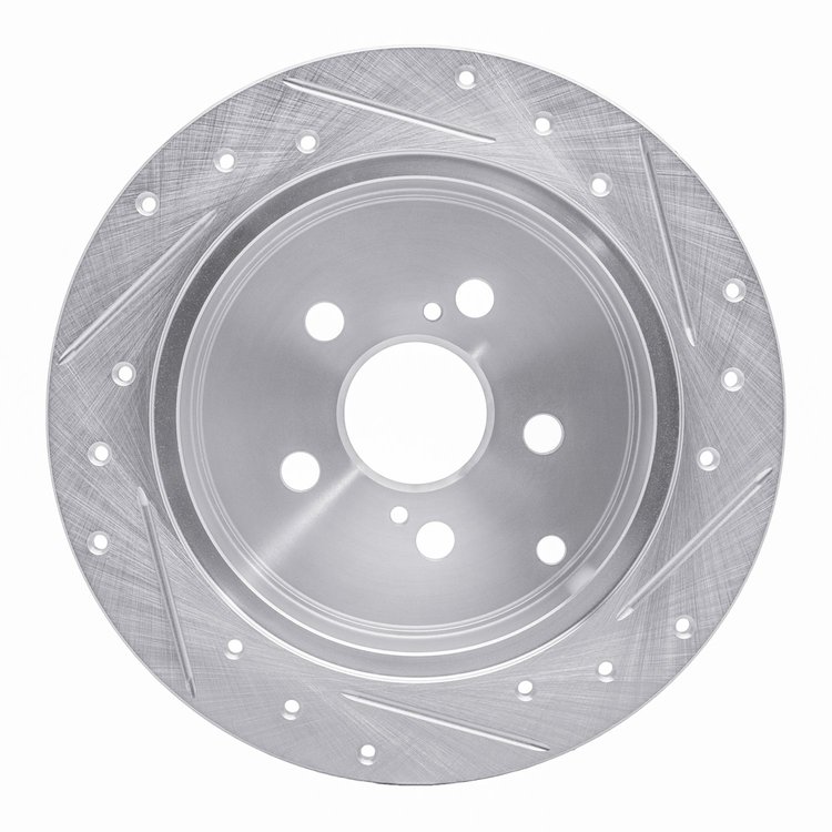 E-Line Drilled & Slotted Silver Brake Rotor, 2000-2010 Fits Multiple Makes/Models, Position: Rear Left