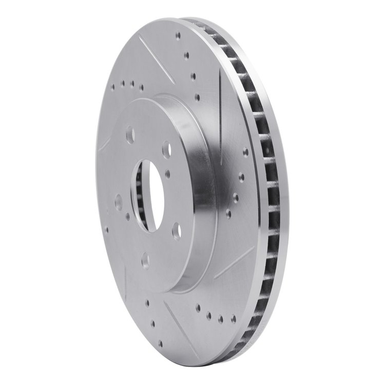 E-Line Drilled & Slotted Silver Brake Rotor, 2002-2015 Lexus/Toyota/Scion, Position: Front Right