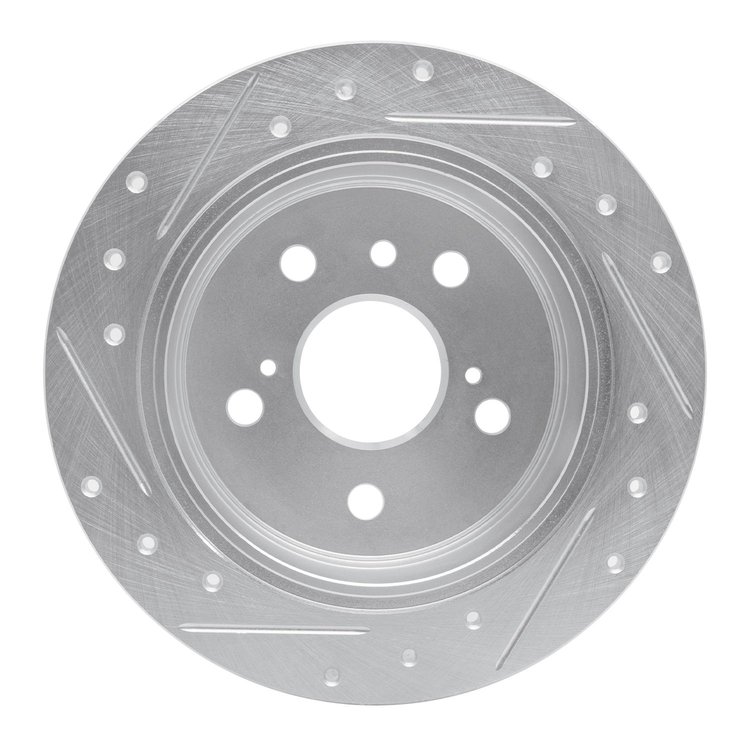 E-Line Drilled & Slotted Silver Brake Rotor, 2002-2008 Lexus/Toyota/Scion, Position: Rear Right