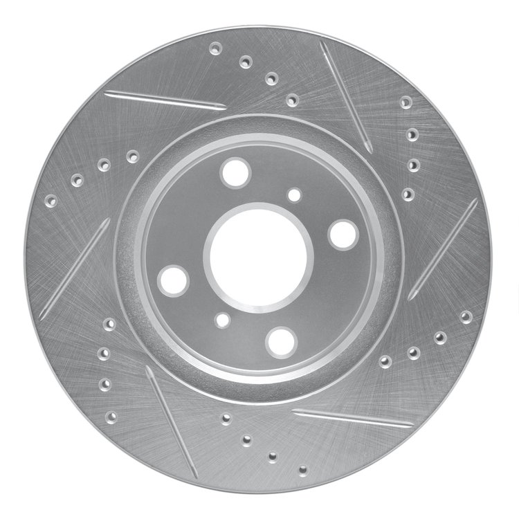 E-Line Drilled & Slotted Silver Brake Rotor, 2006-2019 Lexus/Toyota/Scion, Position: Front Left